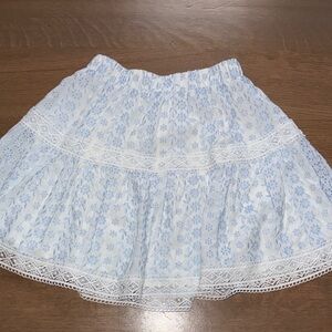 Blue Floral Lace Trim Skirt